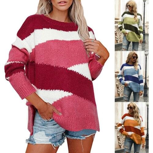 Sweaters For Women Pullover 2021 Knitted Sweater Irregular Stripes color-block Pullover Women Winter Clothes Women MMY120151