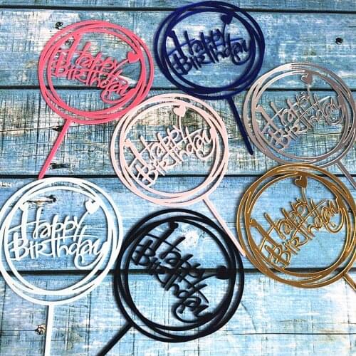 Multi-Colors Round Cake Topper Happy Birthday Insert Card Baking Decoration Happy Birthday Cake Card Cake Topper New Arrival
