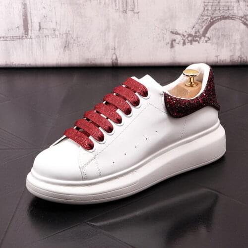 Europe Fashion Men White Casual Comfort Shoes Lace Up Round Toe Breathable Bling Glitter Charm British Leisure Zapatos ERRFC