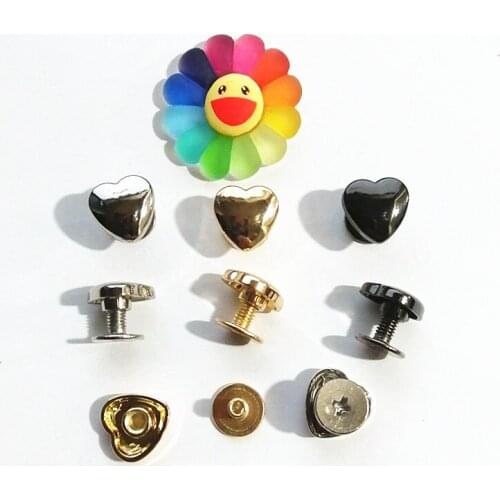 XUNZHE 10Pcs 8mm Metal Sweet Heart Shape Bucket Rivets DIY Handmade Leather Bag Decoration Bottom Buckle Foot Stud Leather Screw