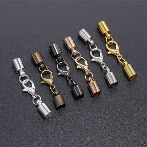 10pcs/Lot Leather Cord Bracelet Lobster Clasps Hooks 3/4/5/6/8/9 /10mm Crimp End Tip Caps Connectors For Jewelry Making Findings