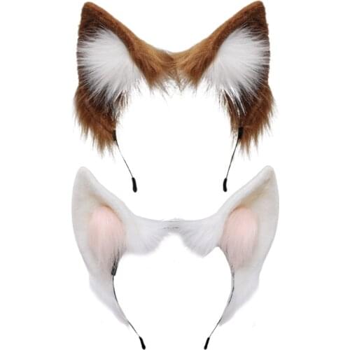 Women Animal Cat Wolf Ears Headdress Plush Furry Lolita Headband Anime for Halloween Christmas Cosplay Accessories