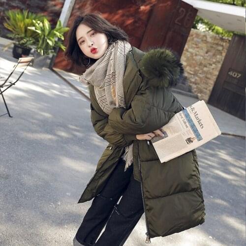 2019 Korean New Pattern East Chic Wind Waist Cotton Clothes Bread Serve Overknee Down Jackets Cotton-padded Loose Coat Woman
