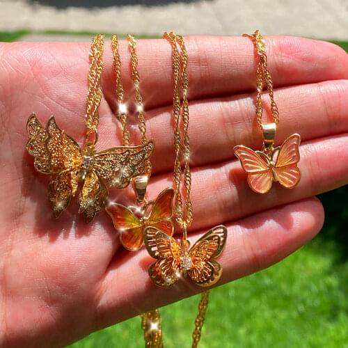 Flatfoosie Fashion Hollow Butterfly Pendant Necklace For Women Gold Silver Color Insect Necklace New Design Jewelry Party Gifts