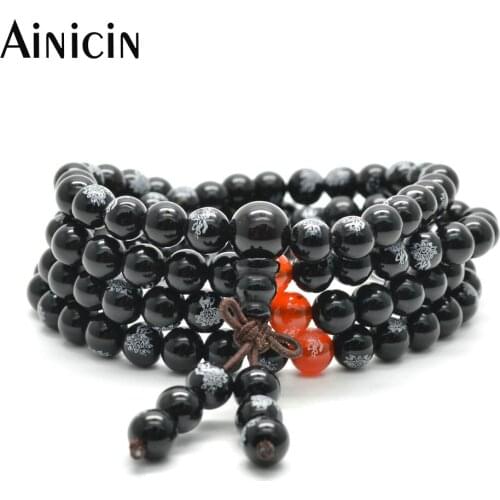 5pcs 108 Beads Tibetan Prayer Mala Bracelets 6mm Black Onyx With Buddha Louts Laser For Man And Women Jewelry