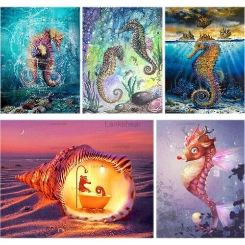 5D Diy Diamond Painting Embroidery Seahorse Shell Full Drill Animal Scape Art Picture Cross Stitch Rhinestone Home Decor Gift