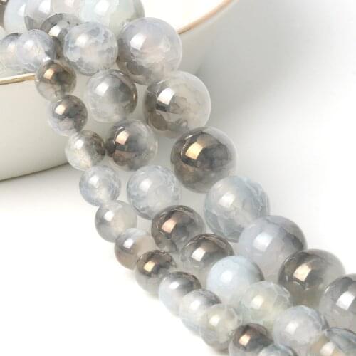 6/8/10mm Natural Glitter Gray Cracked Crystal Agates Stone Round Loose beads For Diy Jewelry Making Bracelet Accessories 15