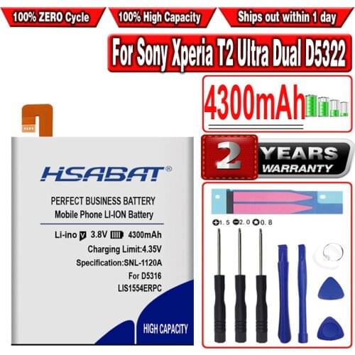 HSABAT LIS1554ERPC 4300mAh Battery for Sony Xperia T2 Ultra Dual D5322 D5316 XM50H XM50T D5303