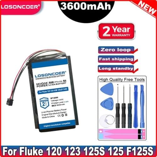 LOSONCOER 3600mAh B11483,BP120MH Battery For Fluke Scopemeter 120 123 125S 125 F125S 124 125F