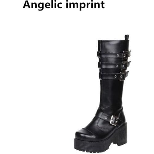 Angelic imprint mori girl Women motorcycle punk boots lady high heels lolita shoes woman princess dress party pumps 8cm 35-40 39