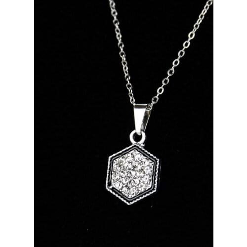 Bling Rhinestone Hexagonal Black and White David Star Pendant Necklace Inlaid Zircon Collar Fashion Chain Women Jewelry Gift
