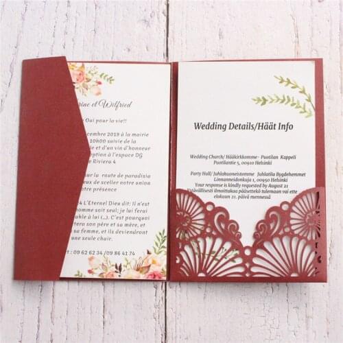 Burgundy wedding invitation card umbrella-type design birthday baptism gift cards custom printing multi colors