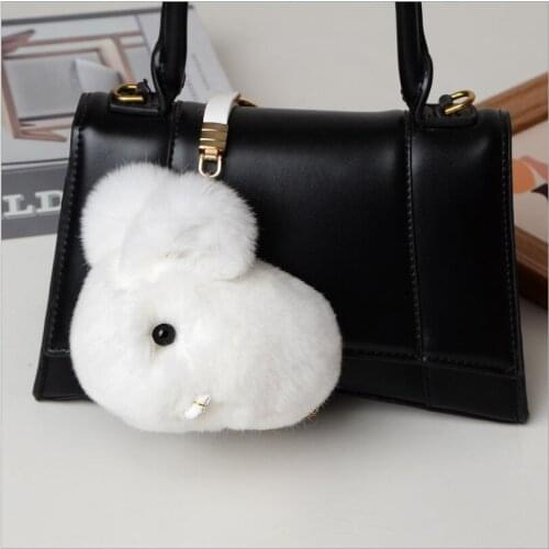 Cute Pluff Bunny Real Rex Rabbit Fur Keychain Fur Key Ring For Women Bag Toy Doll Fluffy Pom Lovely Pompom
