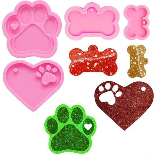 Keychain Mold Silicone Domino Pendant Bear Paw Heart-shaped Resin Mold for DIY Dog Tag Epoxy Resin Casting Cake Decoration Craft