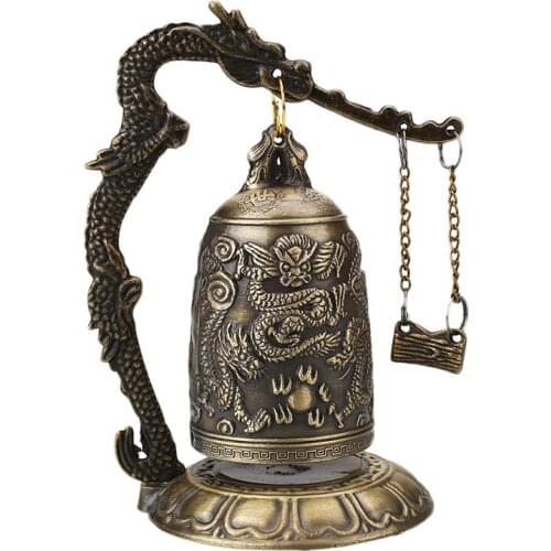 Buddhism Temple Brass Copper Dragon Bell Clock Carved Statue Lotus Buddha Buddhism Arts Statue Clock Home Decorative Crafts