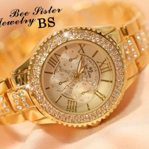 BS New Full Diamond Womens Watch Crystal Ladies Bracelet Wrist Watches Clock relojes Quartz ladies watches for women 113135