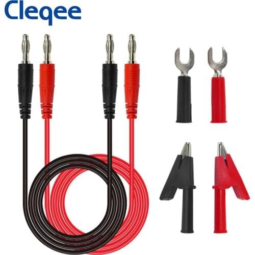 Cleqee P1041B Dual 4mm Banana Plug Test Lead Kit 1M Cable for Multimeter with Alligator Clip Spade Plug 6mm U-type Plug