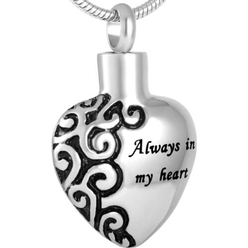 CMJ2472 10pcs/lot Always In My Heart Engraved Hot Selling Urn Pendant Cremation Keepsake Jewelry Necklace - Free Filling Kits