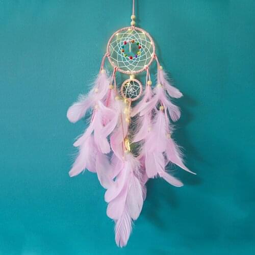Girl Heart Dream Catcher National Feather Ornaments Lace Ribbons Feathers Wrapped Lights Girls Room Decor Dreamcatcher Dropship