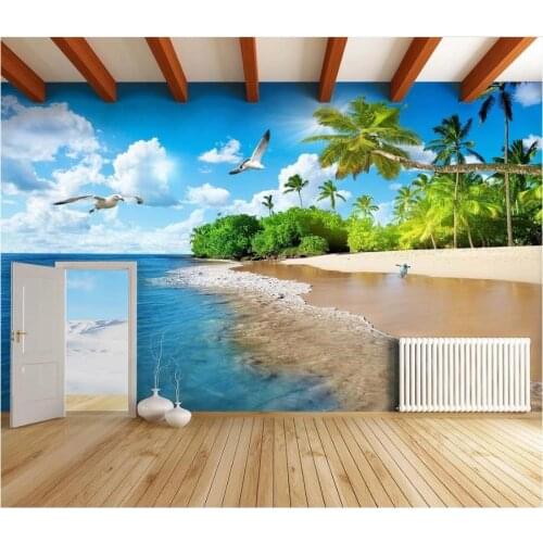 Custom photo murals wallpaper for walls 3 d Sea view beach tree living room mural TV background wall papers home decor