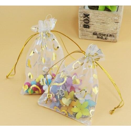 Hot sale 15x20cm (100 pcs/lot) Heart Design Organza Jewelry Gift Bags Wedding Party Gift Bags For Christmas Storage Pouches