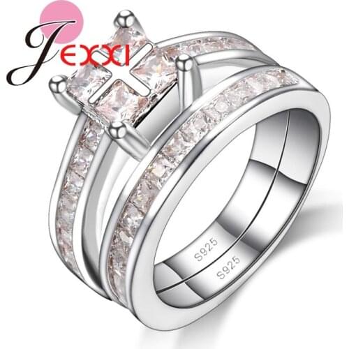 Hotsale Rings Set Jewelry Fashion Clear Cubic Khaki Crystal Paved Cross Design Women Finger Band 925 Sterling Silver Gift