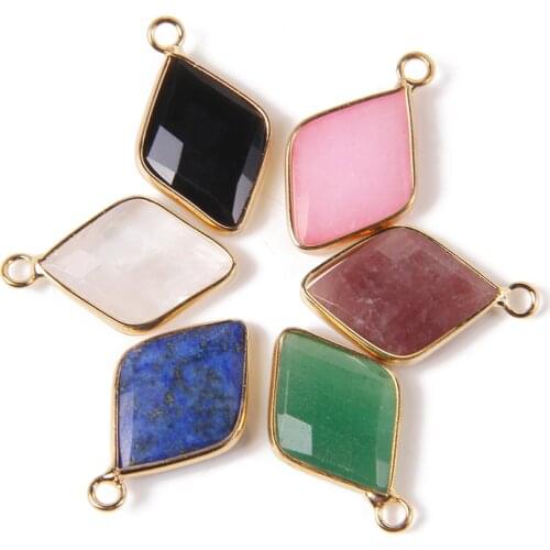 Faceted Diamond Natural Lapis Lazuli Stone Beads Pendants 25*15 mm Rim Connector Charm For DIY Making Jewelry Necklace Earrings