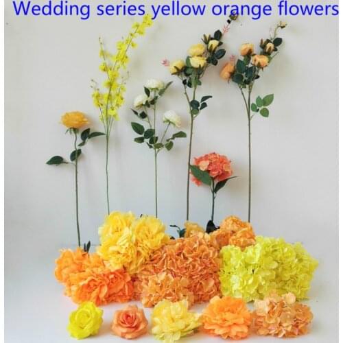 Home Artificial Simulation Orange Yellow Hydrangea Rose Flower Living Room Window Decor Fake Flowers Wedding GuideScene Decor