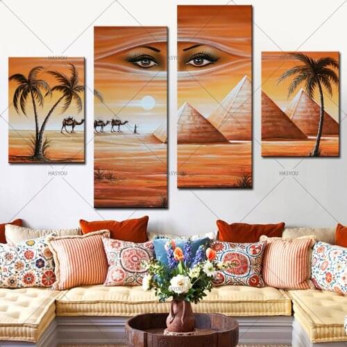4 Panel Pictures Hand Painted Canvas Home Wall Decoration Oil Painting shifting sand land Set Modern Abstract Pictures