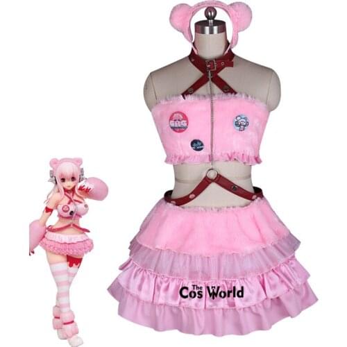 SUPERSONICO Pink Bear Cat Animal Tube Tops Dress Uniform Outfit Anime Cosplay Costumes