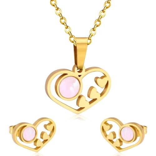 LUXUKISSKIDS Gold/Steel Color Shell Jewelry Set Luxury Brand Heart Necklaces & Earring Fashion Jewelry for Women