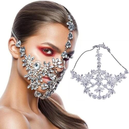 Steampunk Crystal Face Mask Rave Music Festival Hair Ornaments Rhinestone Jewellery Imitation Diamond Facial Shield 066F