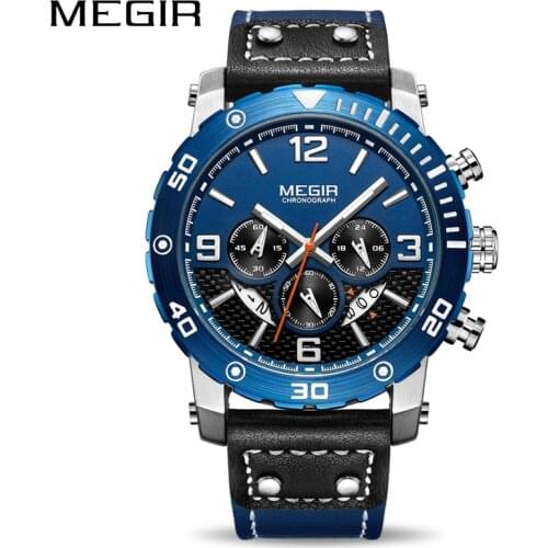 MEGIR Creative Chronograph Sport Men Watch Leather Strap Army Military Wrist Watches Clock Men Relogio Masculino Quartz Watch