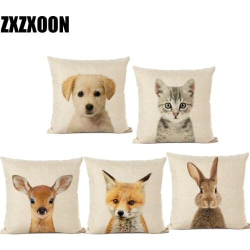 Cute Animals Pets Dog Cat Elephant Throw Pillows Case Polyester Sofa Car Home Cushion Cover for Living Room Decoration