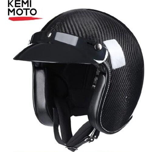 KEMIMOTO Retro Motorcycle Helmet Open Face 3/4 Helmet Carbon Fiber Personalized Mens Womens Motorcycle Casco Moto Vespa