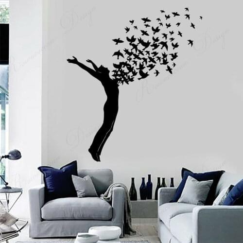 Wall Decal Man Soul Freedom Birds Room Bedroom Vinyl Home Decor Wall Stickers Removable Houseware Murals Wallpaper 4321