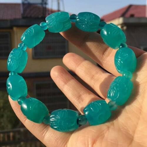 Genuine Natural Ice Amazonite Gems Lotus Sculpture Barrel Shape Beads Women Fashion Bracelet 16mm AAAA