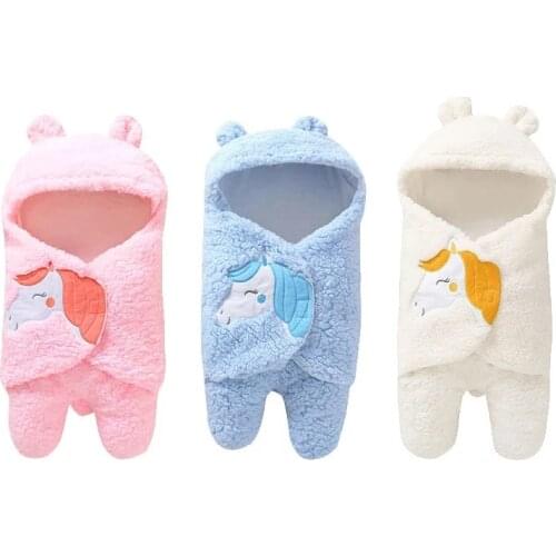 New Baby Swaddle Sleeping Blanket Newborn Infant Winter Cute Cartoon Horse Print Baby Warm Swaddle Blanket 0-12 Months