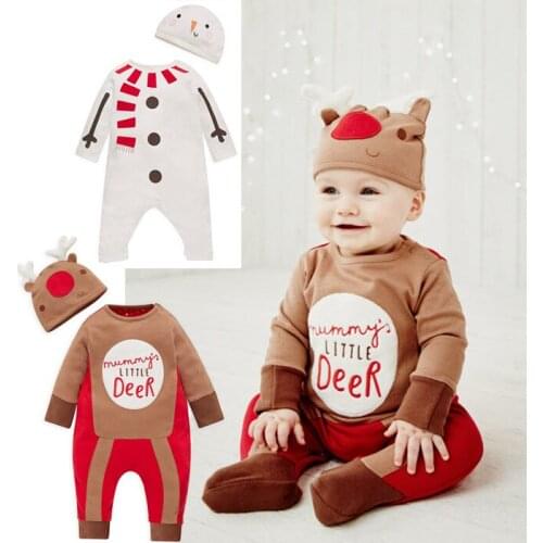 Autumn Baby romper Long sleeves Cartoon Baby girls boys jumpsuit with Hat Mummys Little Deer Baby clothes for Christmas