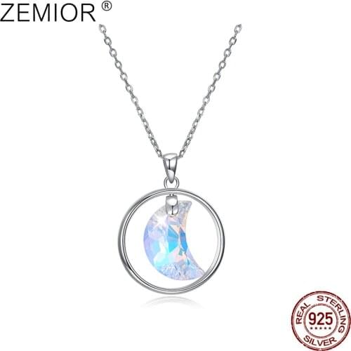 ZEMIOR Women Necklaces 925 Sterling Silver Moon Pendant Necklace Shining Austria Crystal Female Fine Jewelry Anniversary Gift