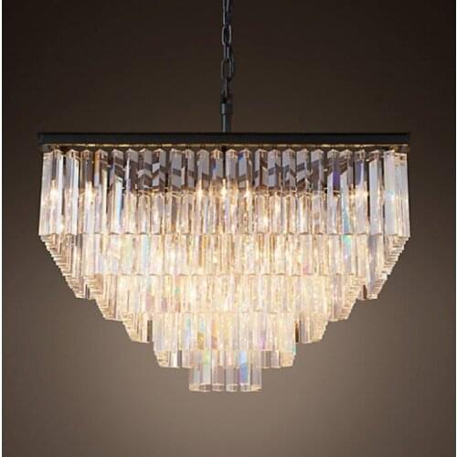 American style Crystal Pendant Light For Living Room Home Dining Room Hotel Creative Retro Iron Lamp E14 LED bulb