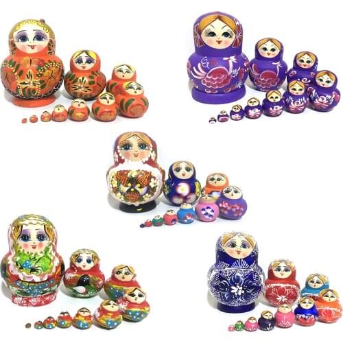 5 Layers Girls Pattern Basswood Matryoshka Dolls Toys Russian Nesting Babushka DollsWooden Toys for Kids Adults New Year Gift