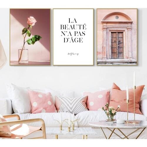 Pink Door Flower Poster Nordic Photography Print Highway Landscape Canvas Painting Quote Wall Art Pictures Modern Home Decor