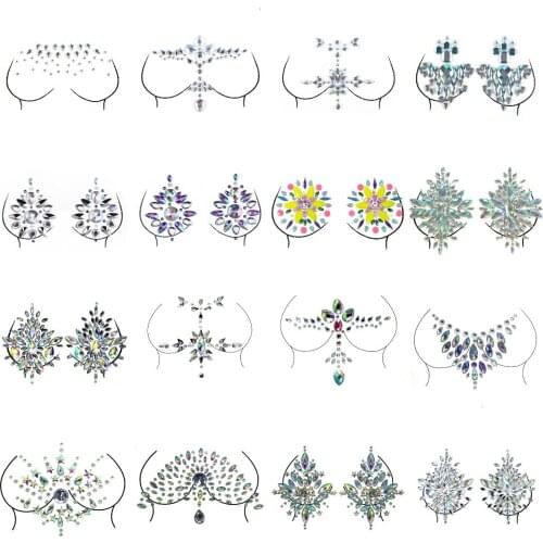 Self Adhesive Crystal Sexy Bra Stickers Shiny Diamond Breast Chest Bra Pad Sticker Nipple Cover Crystal Beads Bra Accessorie