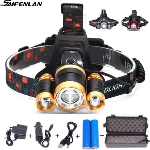 LED XML T6 Headlight Headlamp 15000 Lumens 4modes Zoomable Head Lamps Torch Rechargeable Waterproof Powered by 18650 Battery