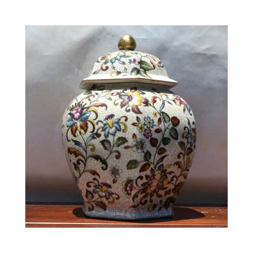 Tao Caicai European crack ceramic pot with cover storage tank storage tank of soft decoration decoration vase with cover