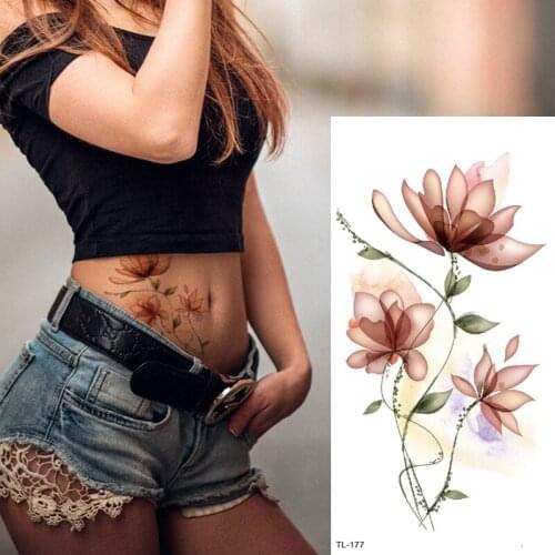Flowers temporary body tattoo New summer temporary tattoo arm sleeves Watercolor painting Lotus fashion tattoo body art tattoo