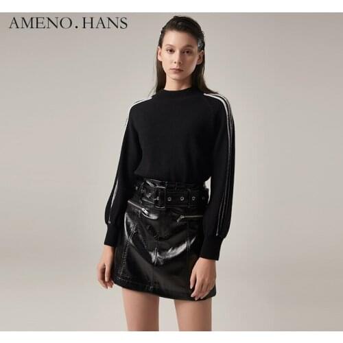 Superior quality wool designers sweater 100% wool white stripes shoulder women knit custom sweater