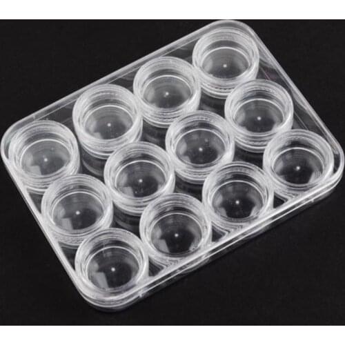 Shellhard New Jewelry Storage Box Cases Clear Plastic with 12 Round Cylindrical Containers Nail Art Tool Storing