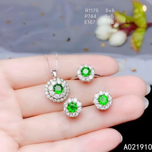 KJJEAXCMY boutique jewelry 925 sterling silver inlaid Natural Diopside Earring pendant Ring ladies Suit Support Detection fine